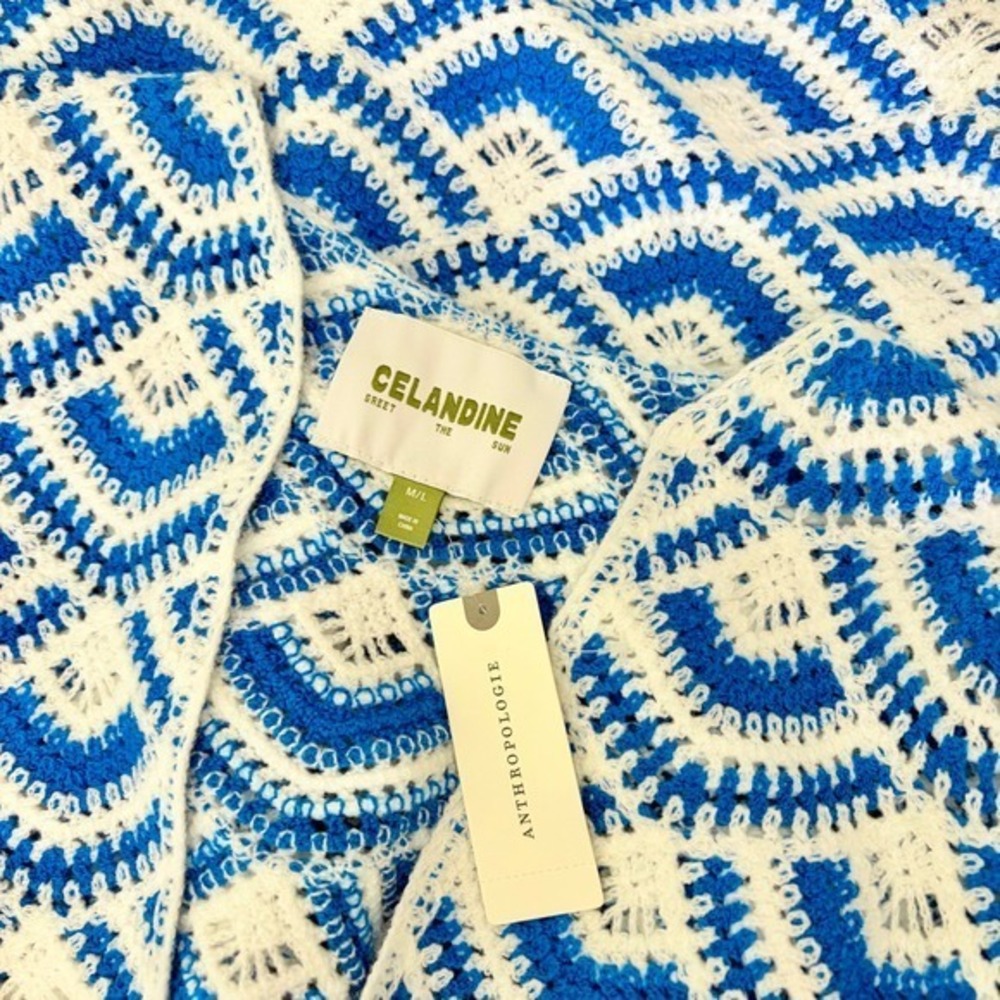 NWT!! Anthropologie CELANDINE Crochet Long Sleeve Mini Kaftan Cover-Up Mini M/L - Picture 12 of 16